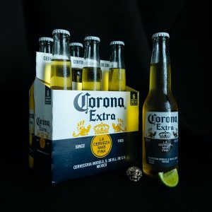 two corona extra beer bottles